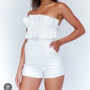Princess Polly Strapless White Ruffle Romper